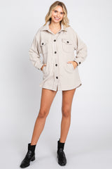 Beige Fleece Double Front Pocket Jacket