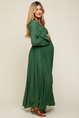 Hunter Green Long Sleeve Ruffle Accent Maternity Maxi Dress