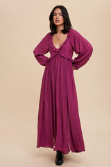 Plum Long Sleeve Ruffle Accent Maternity Maxi Dress