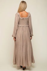 Taupe Long Sleeve Ruffle Accent Maternity Maxi Dress