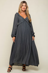 Charcoal Long Sleeve Ruffle Accent Maternity Maxi Dress