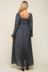 Charcoal Long Sleeve Ruffle Accent Maternity Maxi Dress