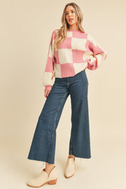 Pink Checker Oversized Checkerboard Pullover