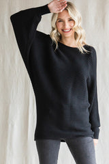 Black Knit Dolman Sleeve Sweater