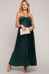 Forest Green Pleated Halter Maternity Maxi Dress