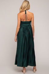 Forest Green Pleated Halter Maternity Maxi Dress