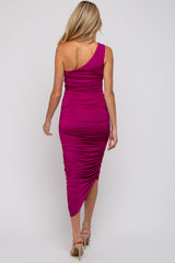 Magenta Ruched Asymmetrical Maternity Maxi Dress