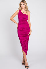 Magenta Ruched Asymmetrical Maternity Maxi Dress