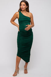 Forest Green Ruched Asymmetrical Maternity Maxi Dress