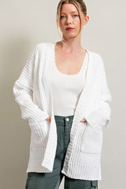 White Brushed Chenille Knit Cardigan