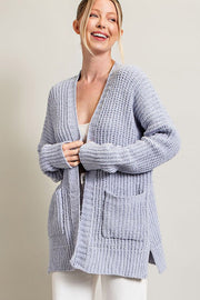 Blue Brushed Chenille Knit Cardigan