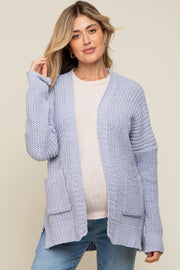 Blue Brushed Chenille Knit Maternity Cardigan