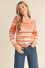 Clay Ivory Puff Shoulder Striped Sweater