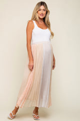 Grey Colorblocked Pleated Maternity Maxi Skirt