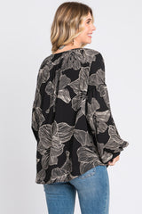 Black Floral Tie Detail Long Sleeve Blouse