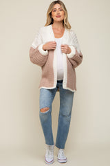 Mauve Color Blocked Chunky Knit Oversized Maternity Cardigan