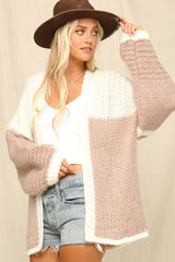 Mauve Color Blocked Chunky Knit Oversized Maternity Cardigan