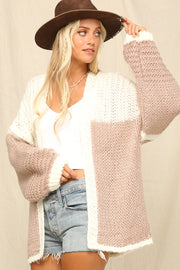 Mauve Color Blocked Chunky Knit Oversized Cardigan