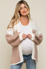 Mauve Color Blocked Chunky Knit Oversized Maternity Cardigan