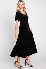 Black Velvet Tiered Midi Dress