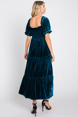 Teal Velvet Tiered Midi Dress