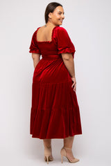 Red Velvet Tiered Plus Midi Dress