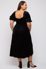 Black Velvet Tiered Plus Midi Dress