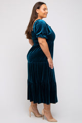 Teal Velvet Tiered Plus Midi Dress