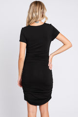 Black Ruched Fitted Short Sleeve Dress