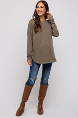 Olive Ribbed Round Hem Button Maternity Top