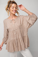 Taupe Printed Challis Babydoll Tunic