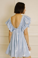 Blue Monochromatic Pastel And Shiny Sheen Mini Dress