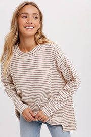 Oatmeal Crewneck  Slouchy Stripe Top