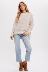 Oatmeal Crewneck  Slouchy Stripe Top