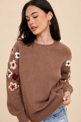 Mocha Knit Floral Maternity Sweater