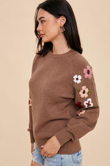 Mocha Knit Floral Sweater