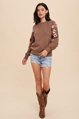 Mocha Knit Floral Sweater