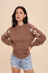 Mocha Knit Floral Sweater