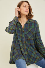 Green Mineral-Washed Plaid Button-Down Shirt