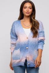 Navy Multi Gradation Button Down Knit Cardigan Sweater