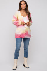 Pink Multi Gradation Button Down Knit Cardigan Sweater