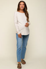 Grey Long Sleeve Curved Hem Maternity Top