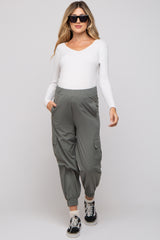 Light Olive Cargo Maternity Joggers