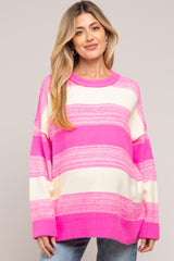 Pink Brushed Striped Maternity Sweater