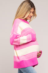 Pink Brushed Striped Maternity Sweater