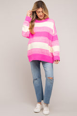 Pink Brushed Striped Maternity Sweater