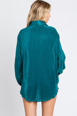 Teal Plisse Button Up Long Sleeve Top