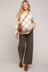 Taupe Checkered Print Maternity Sweater