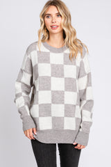 Heather Grey Checkered Print Sweater