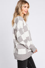 Heather Grey Checkered Print Sweater